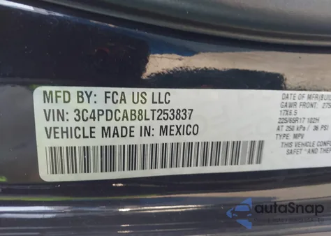 2020 Dodge Journey Se Value from USA, damaged, VIN 3C4PDCAB8LT253837